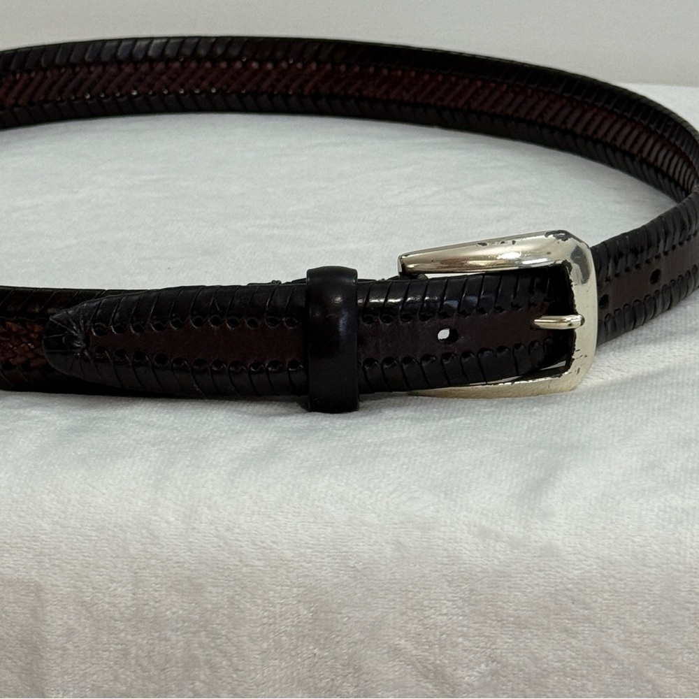 Brighton Men's Braided Leather Belt Two-Tone Silver Size 35